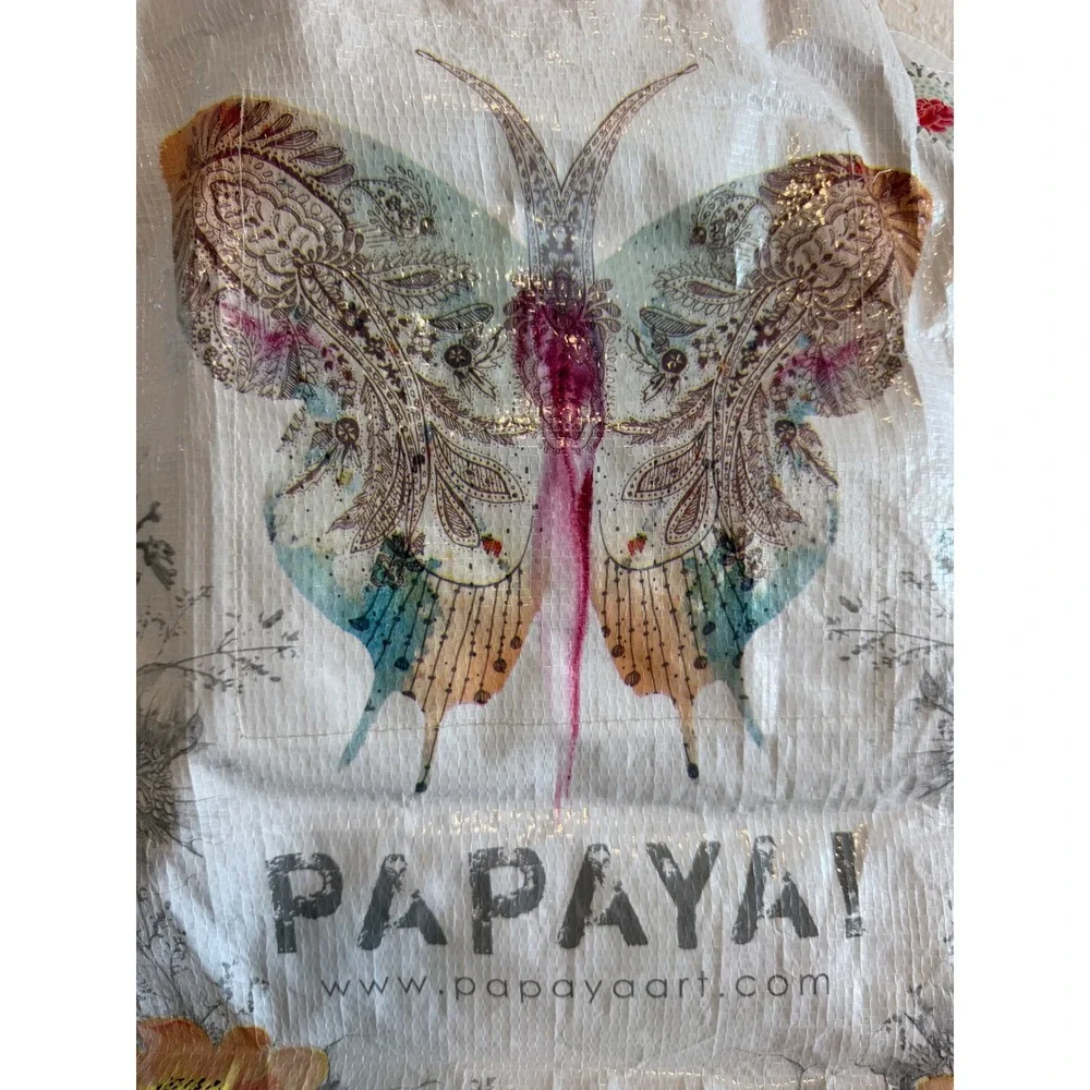 Papaya Art Butterfly Floral‎ Reusable Tote Bag Woven Shopper White Boho